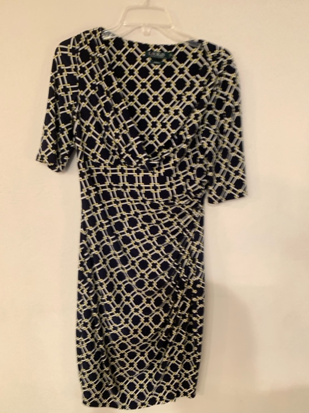 Ralph Lauren Navy White and Yellow  Chain-Print Midi Dress size 8 no flaws good